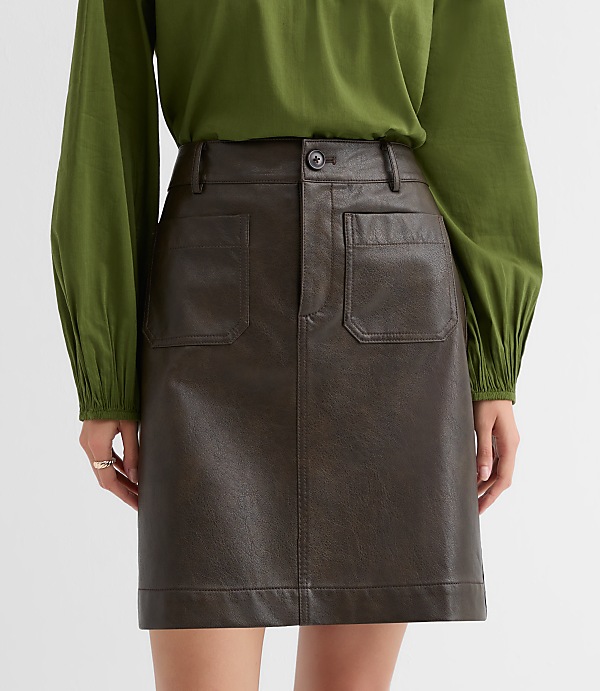 Distressed Faux Leather Pocket Mini Skirt