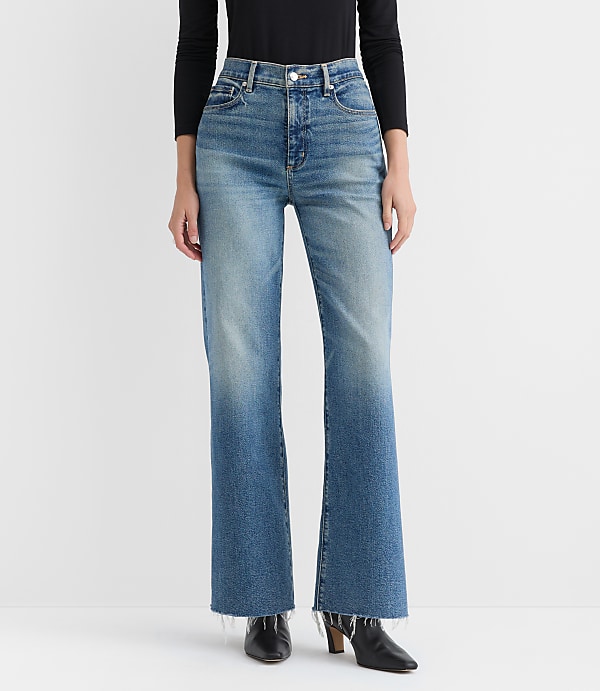 Frayed High Rise Wide Leg Jeans