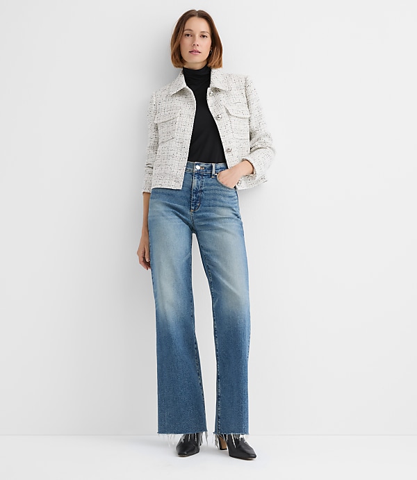 Frayed High Rise Wide Leg Jeans