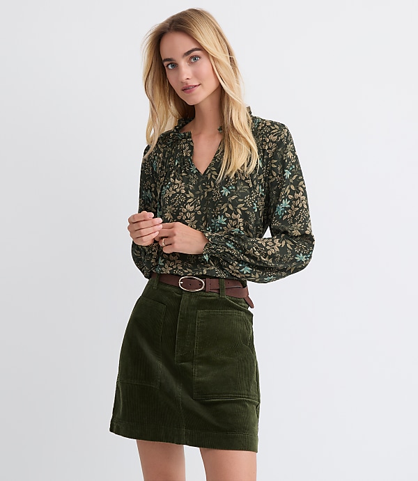 Petite Garden Pintucked Ruffle Mixed Media Blouse