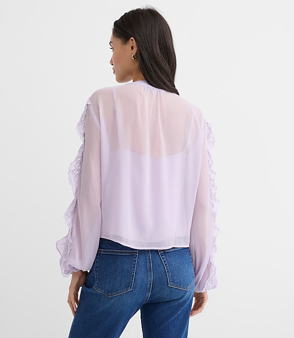 Petite Lace Ruffle Blouse