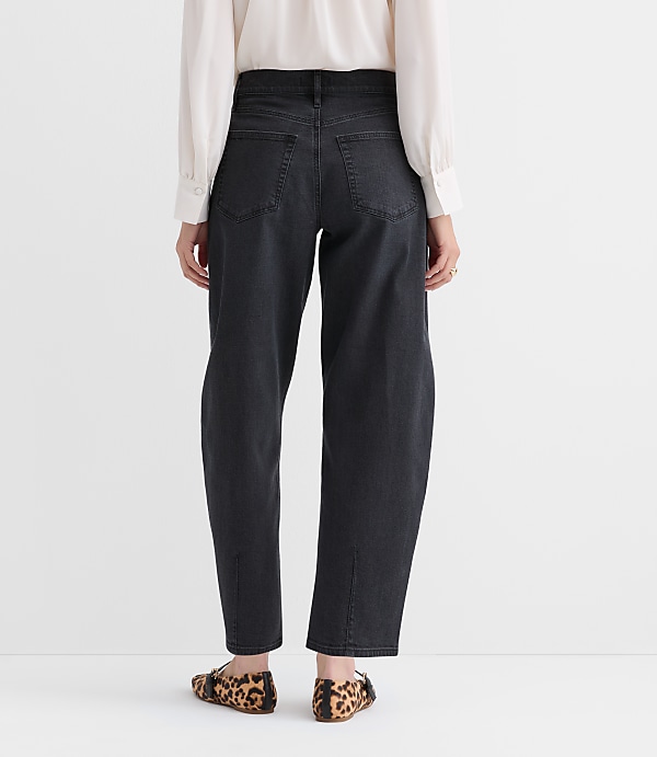 Petite High Rise Barrel Jeans in Washed Black