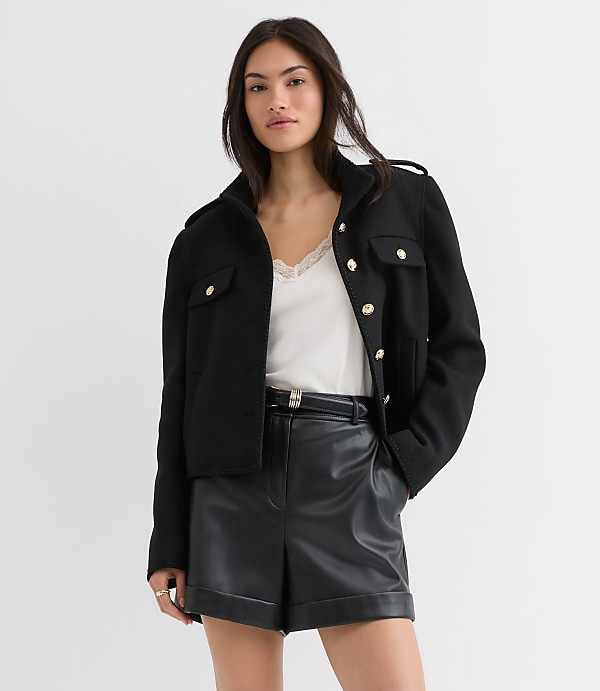 Petite Cuffed Shorts in Faux Leather