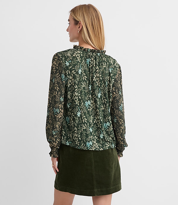 Petite Garden Pintucked Ruffle Mixed Media Blouse