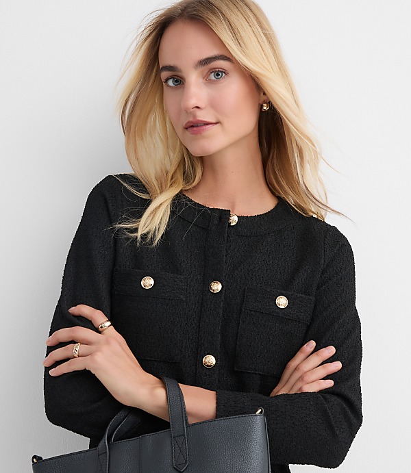 Petite Tweed Button Mini Pocket Dress