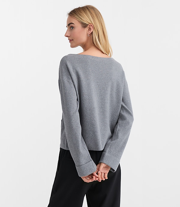 Petite Heathered Boatneck Pocket Sweater