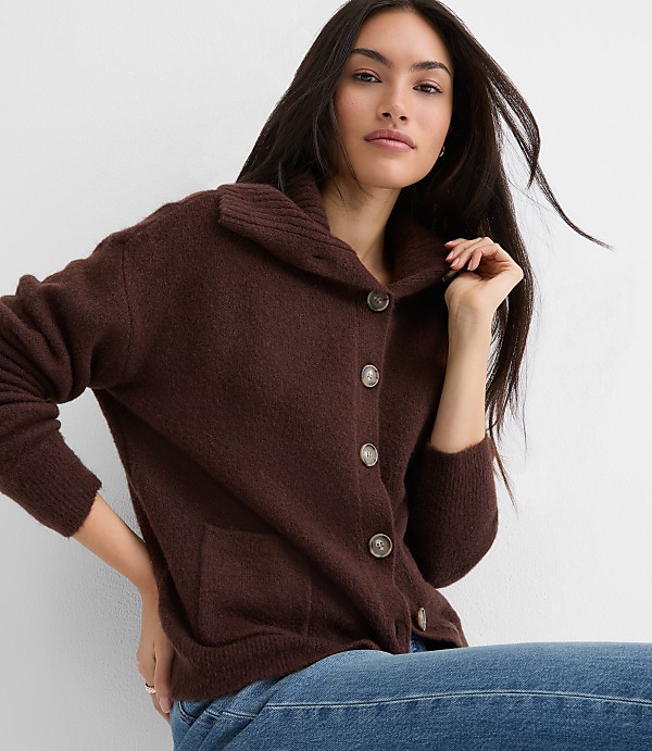 Petite Wide Collared Sweater Jacket