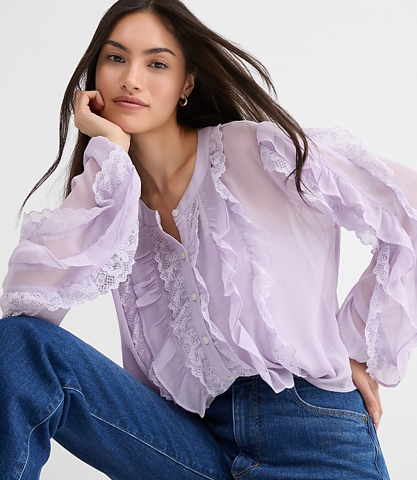 Petite Lace Ruffle Blouse