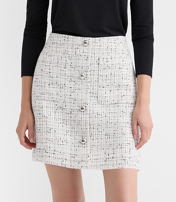 Petite Tweed Mini Patch Pocket Skirt