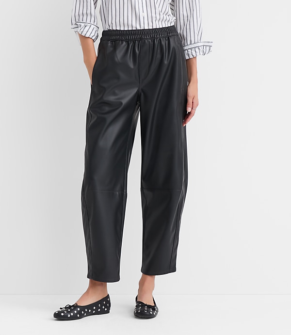 Tall Pull On Barrel Pants in Faux Leather