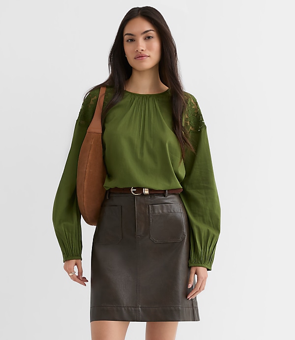 Tall Distressed Faux Leather Pocket Mini Skirt