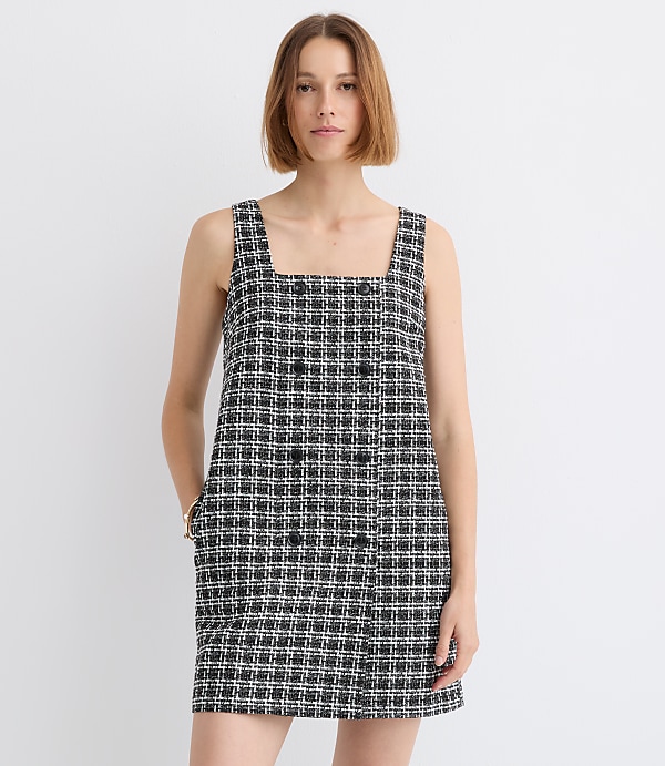 Petite Tweed Double Breasted Mini Pocket Dress
