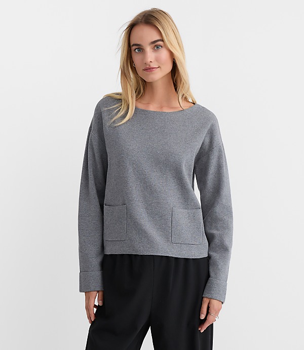 Heathered Boatneck Pocket Sweater