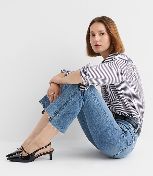 Step Hem High Rise Kick Crop Jeans in Classic Mid Wash
