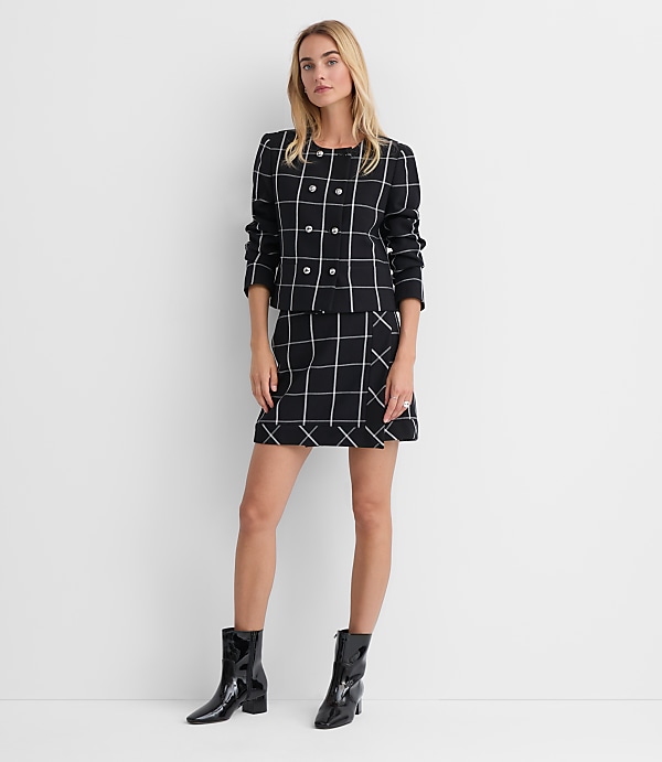 Windowpane Wrap Mini Skirt