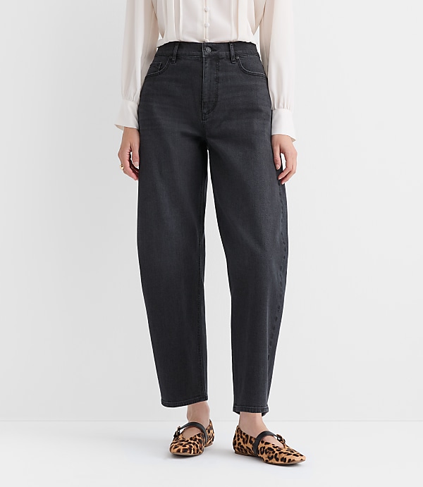 High Rise Barrel Jeans in Washed Black