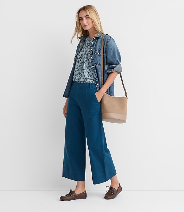 Seamed Palmer Wide Leg Crop Pants in Twill