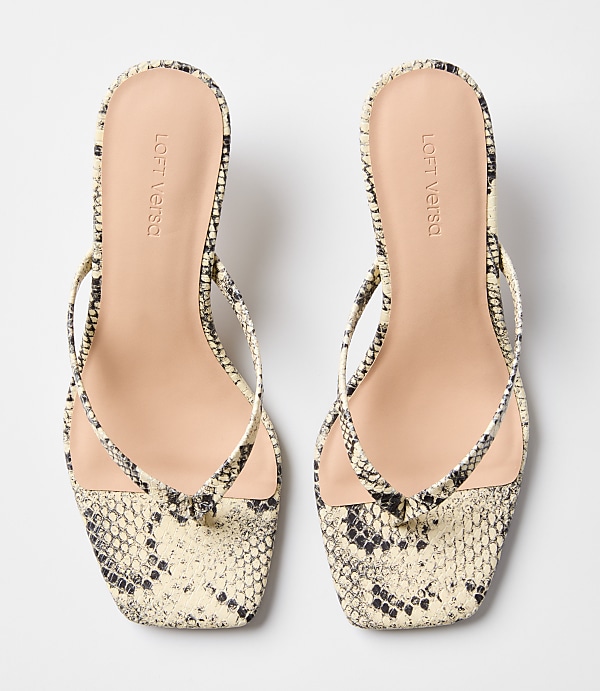 LOFT Versa Snake Print Leather Kitten Heel Thong Sandals