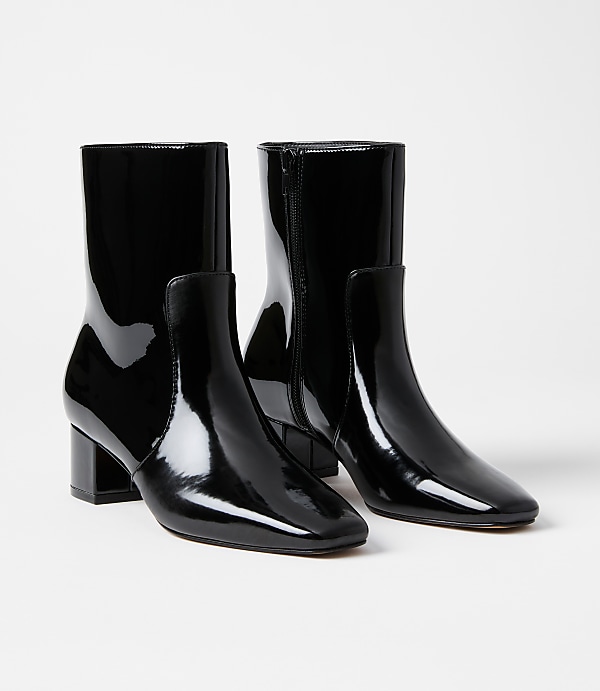 Patent Block Heel Booties
