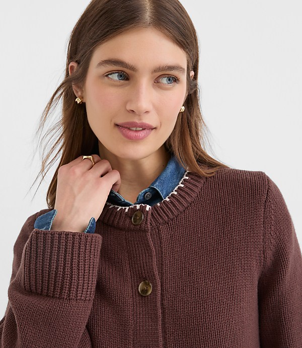 Petite Tipped Waisted Patch Pocket Cardigan