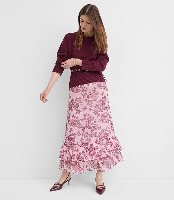 Petite Shimmer Geo Tiered Maxi Skirt