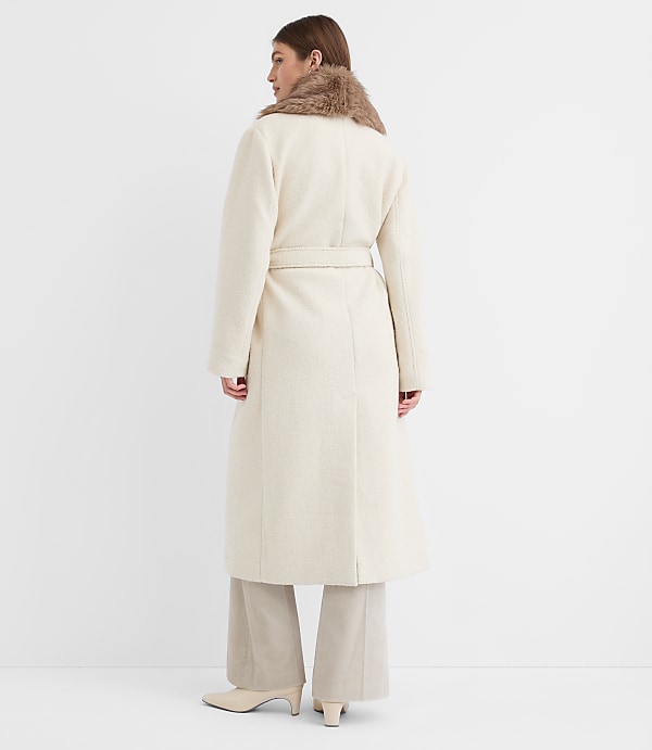 Faux Fur Shawl Collar Belted Coat