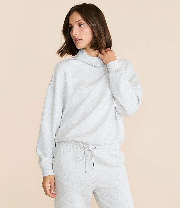 Lou & Grey Heathered Scubasoft Mock Neck Drawstring Hem Top