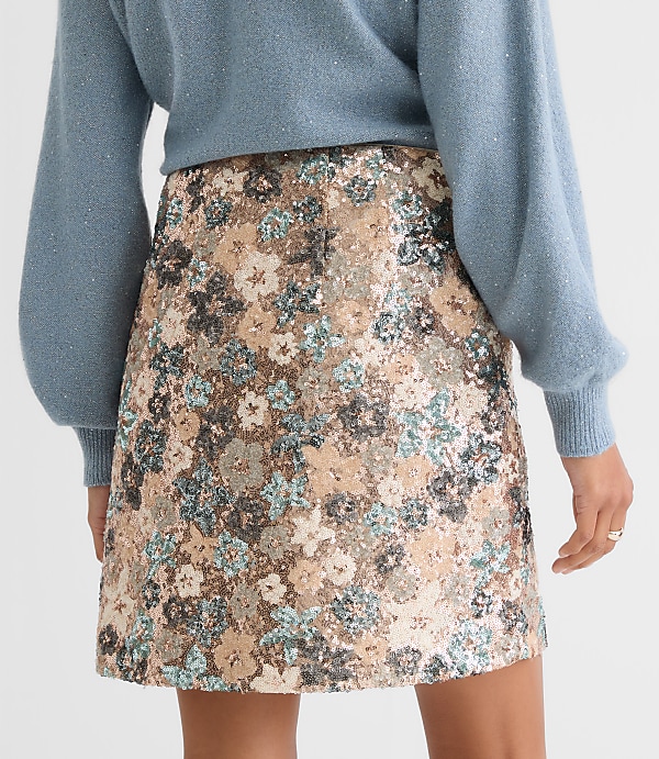 Floral Sequin Mini Skirt