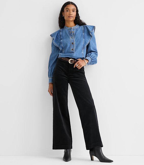 Petite Palmer Wide Leg Pants in Stretch Velvet