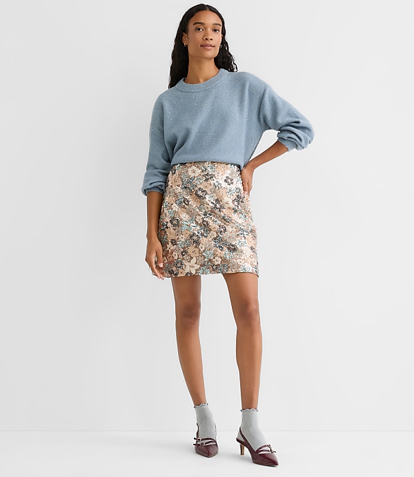Petite Floral Sequin Mini Skirt