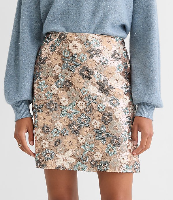 Petite Floral Sequin Mini Skirt