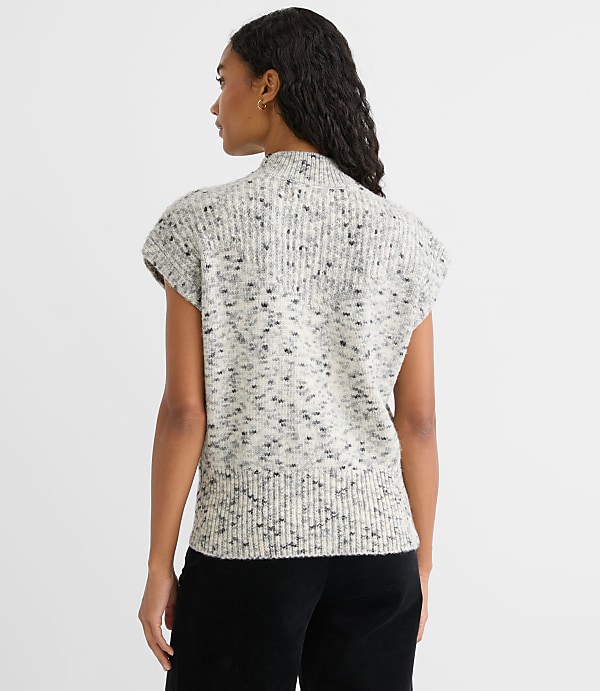 Melange Ribtrim Sleeveless Mock Neck Sweater