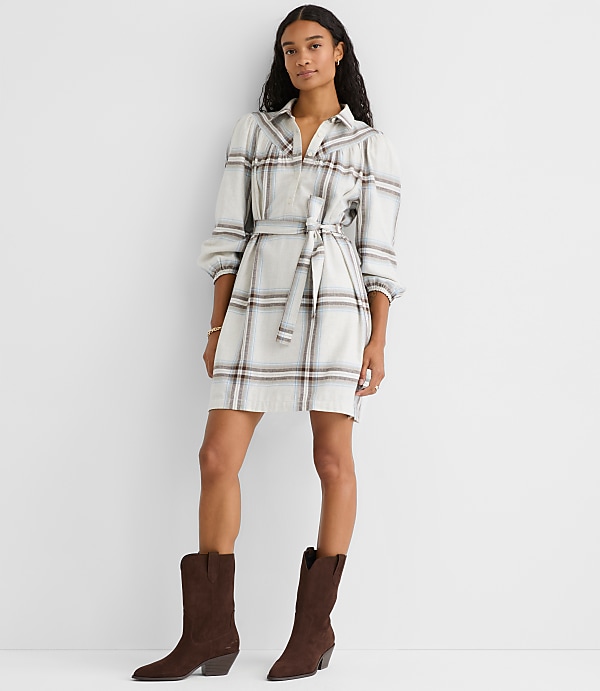 Plaid Yoke Mini Pocket Shirtdress