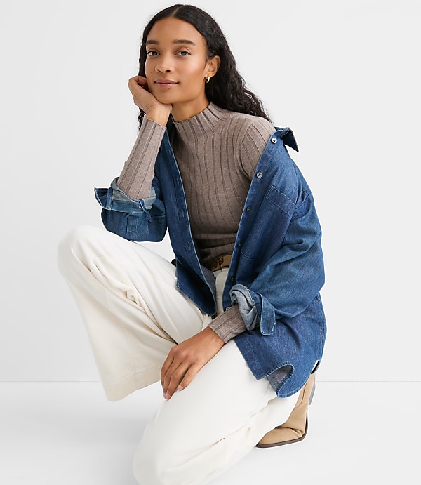 Heathered Ribbed Mock Neck Sweater