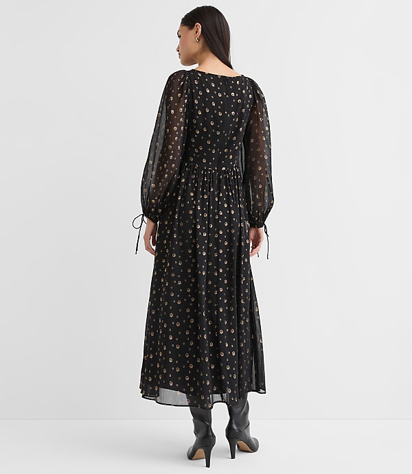 Petite Shimmer Geo Clip Ruched Maxi Dress