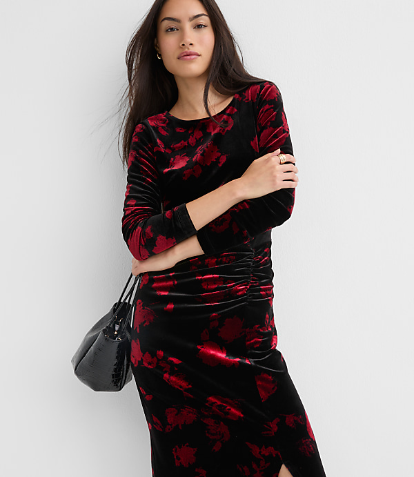 Petite Velvet Ruched Midi Dress