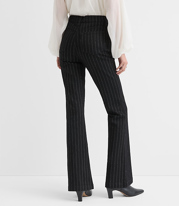 High Rise Slim Flare Jeans in Black Shimmer Pinstripe