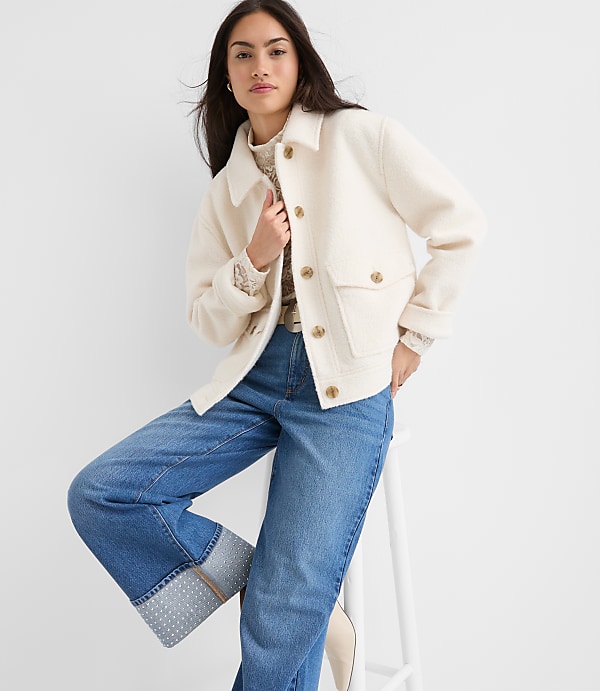 Boucle Faux Fur Collar Shirt Jacket