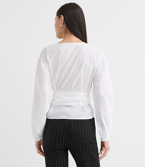 Poplin Bubble Sleeve Wrap Top