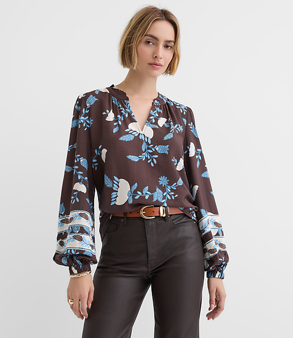 Garden Ruffle Split Neck Blouse