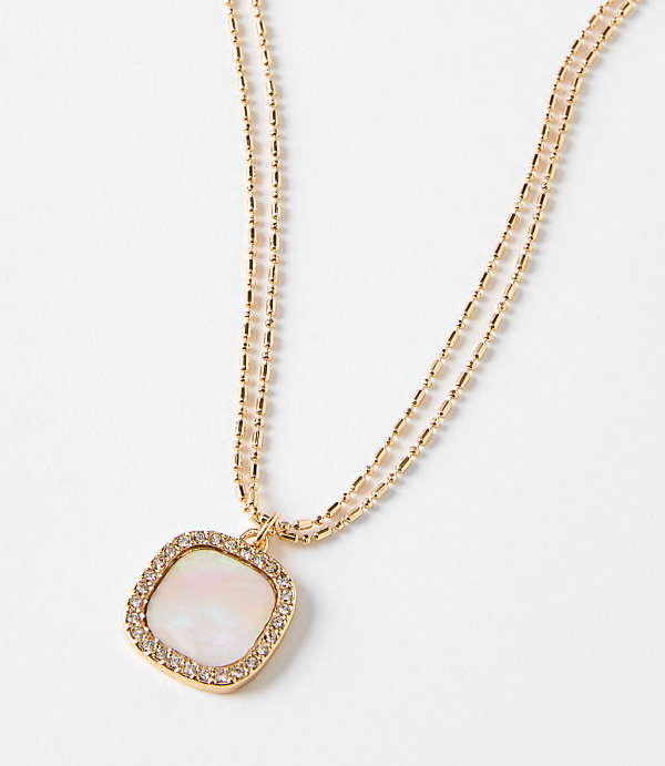 Mother Of Pearl Square Double Chain Necklace