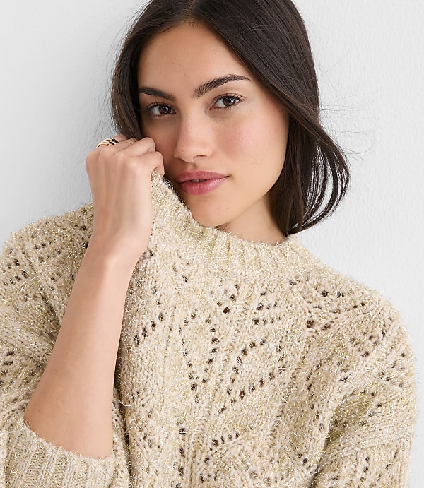 Shimmer Pointelle Blouson Sweater