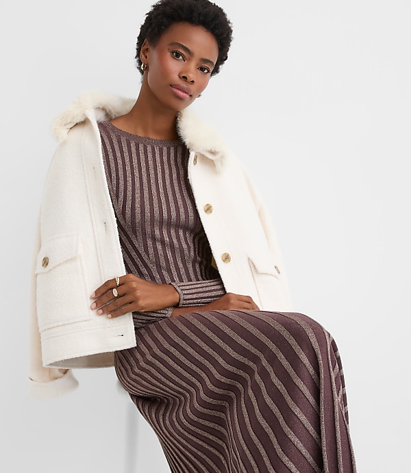 Petite Shimmer Ribbed Mock Neck Maxi Sweater Dress