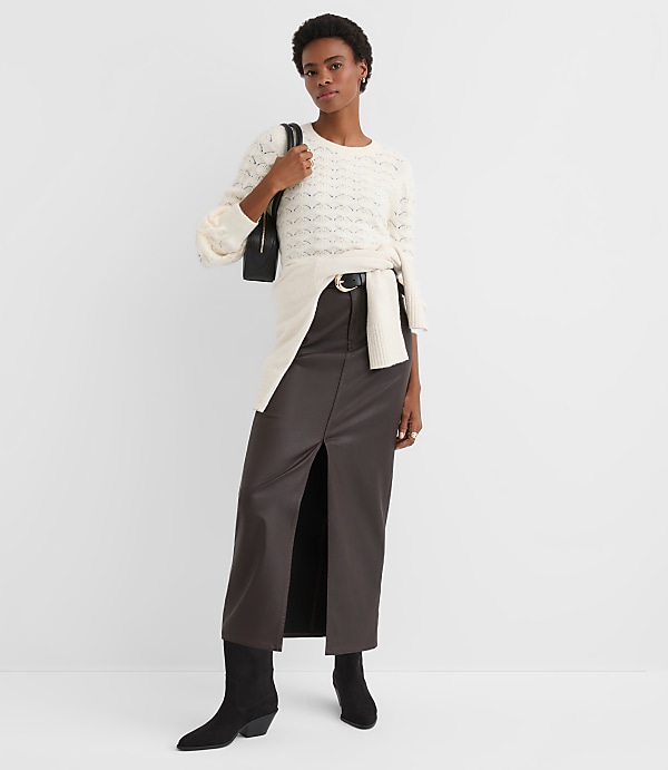 Petite Fuzzy Pointelle Blouson Sweater