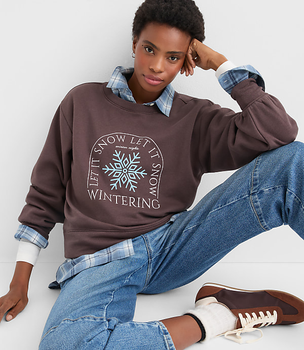Petite Let It Snow Terry Puff Sleeve Sweatshirt