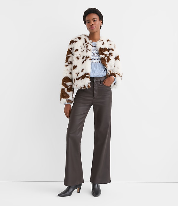 Coated High Rise Wide Leg Jeans in Brown