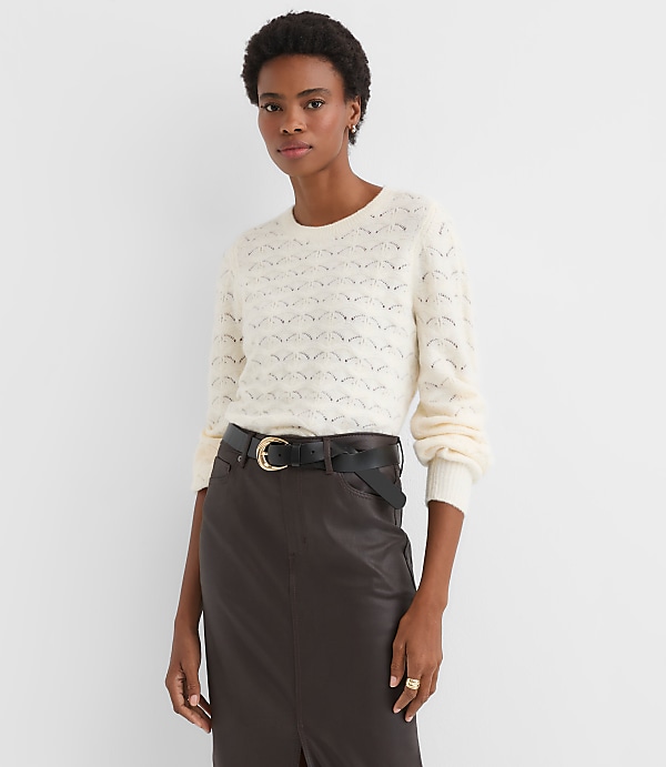 Petite Fuzzy Pointelle Blouson Sweater