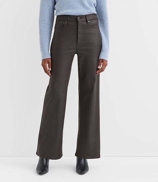 Coated High Rise Wide Leg Jeans in Brown