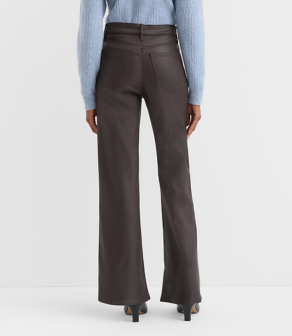 Coated High Rise Wide Leg Jeans in Brown