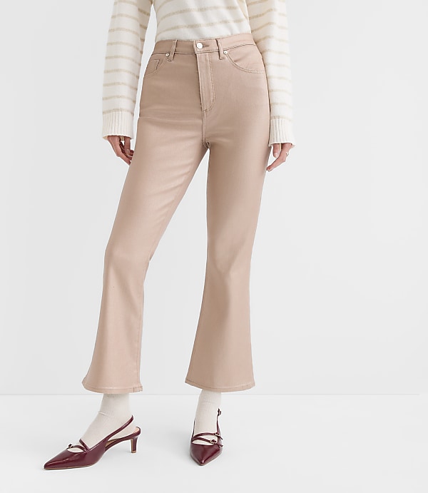 Curvy Coated High Rise Kick Crop Jeans in Gold